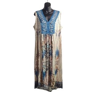 Workd Unity Midi Dress Multicolor Sleeveless Lace Embellished V-Neck Paisley 2X